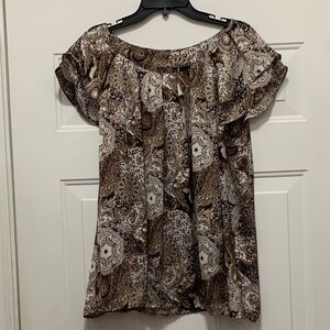 3/$15 new directions Brown Paisley Flutter Sleeve Blouse Size 1X